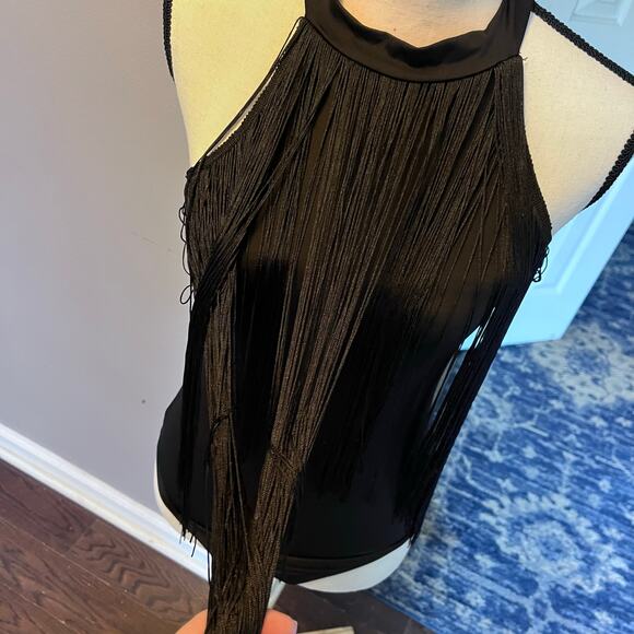 Women's Fringe Sleeveless Bodycon Halter Bodysuit Top size M - Picture 2 of 6